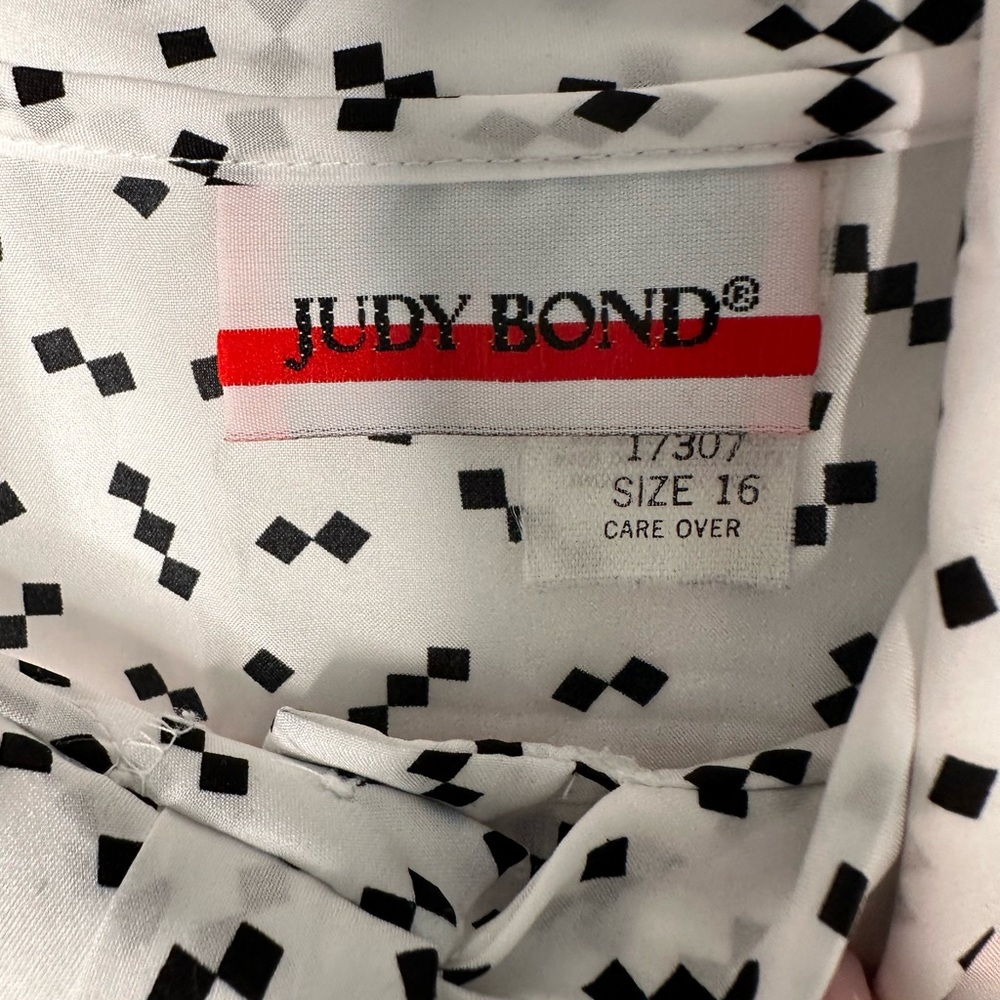 Vintage Judy Bond 70s Blouse White Black Dot Print Bow Neck Secretary Top Large - Picture 4 of 13
